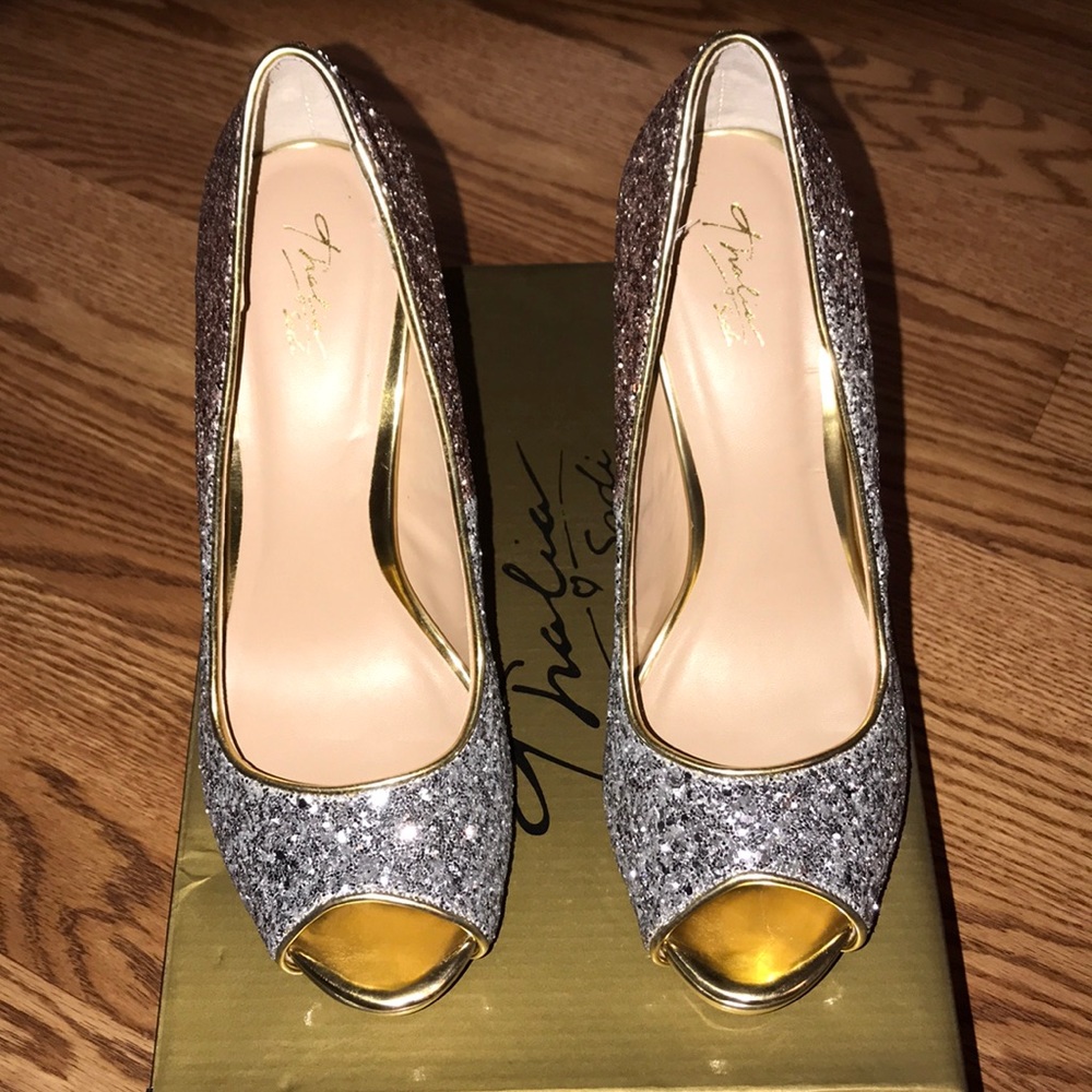 Thalia Sodi two toned glitter heels